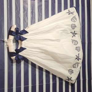 Navy and white girls seashell dress